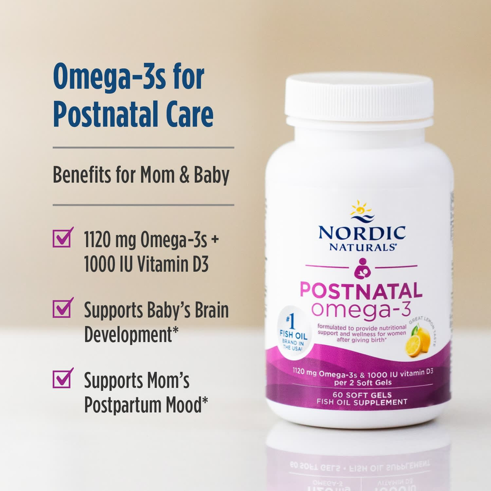 Nordic Naturals, омега-3 для применения в послеродовой период, со вкусом лимона, 60 капсул