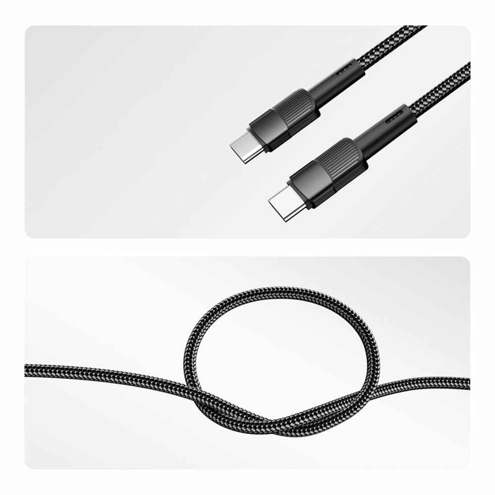 Кабель Type-C – Type-C, 3A, 60Вт, 1м, в черной нейлоновой оплетке REXANT 18-7071