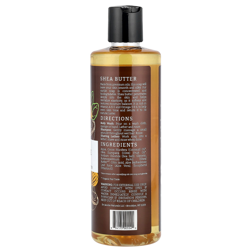 Dr. Jacobs Naturals, насыщенный кастильский гель для душа, органическое масло ши, закупленное на основе растительных ингредиентов, 473 мл (16 унций)