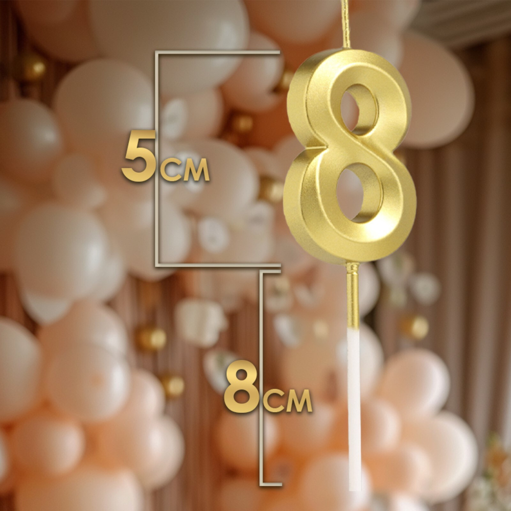 Свеча в торт на шпажке «Грань», цифра "8" ,золотая, 5 см