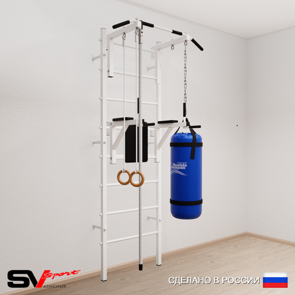 Шведская стенка Sv Sport усиленная 6743 (Турник стандарт/Брусья/Канат/Кольца/Цепь/Мешок 30кг)