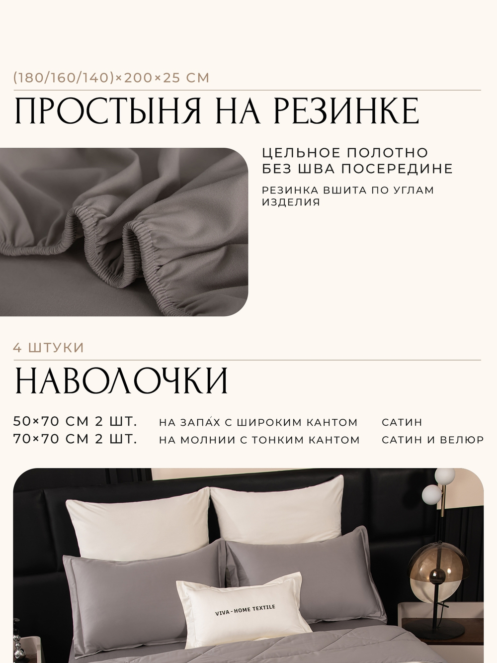 КПБ на резинке Сатин Velvet Premium с Одеялом VPR013, Евро, 4 наволочки, простынь 160*200*25