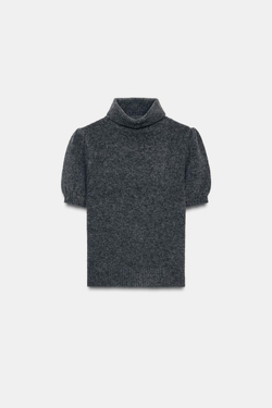 ZARA ТРИКОТАЖНЫЙ ТОП С ОБЪЕМНЫМИ РУКАВАМИ, СЕРЫЙ