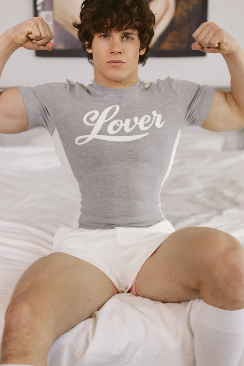 Серая футболка с белыми вставками "Lover"