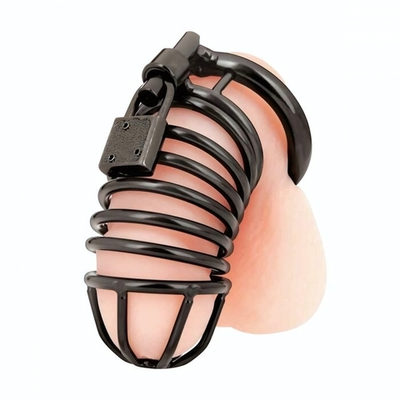 Черная металлическая клетка с замком Deluxe Chastity Cage (Цвет: черный)