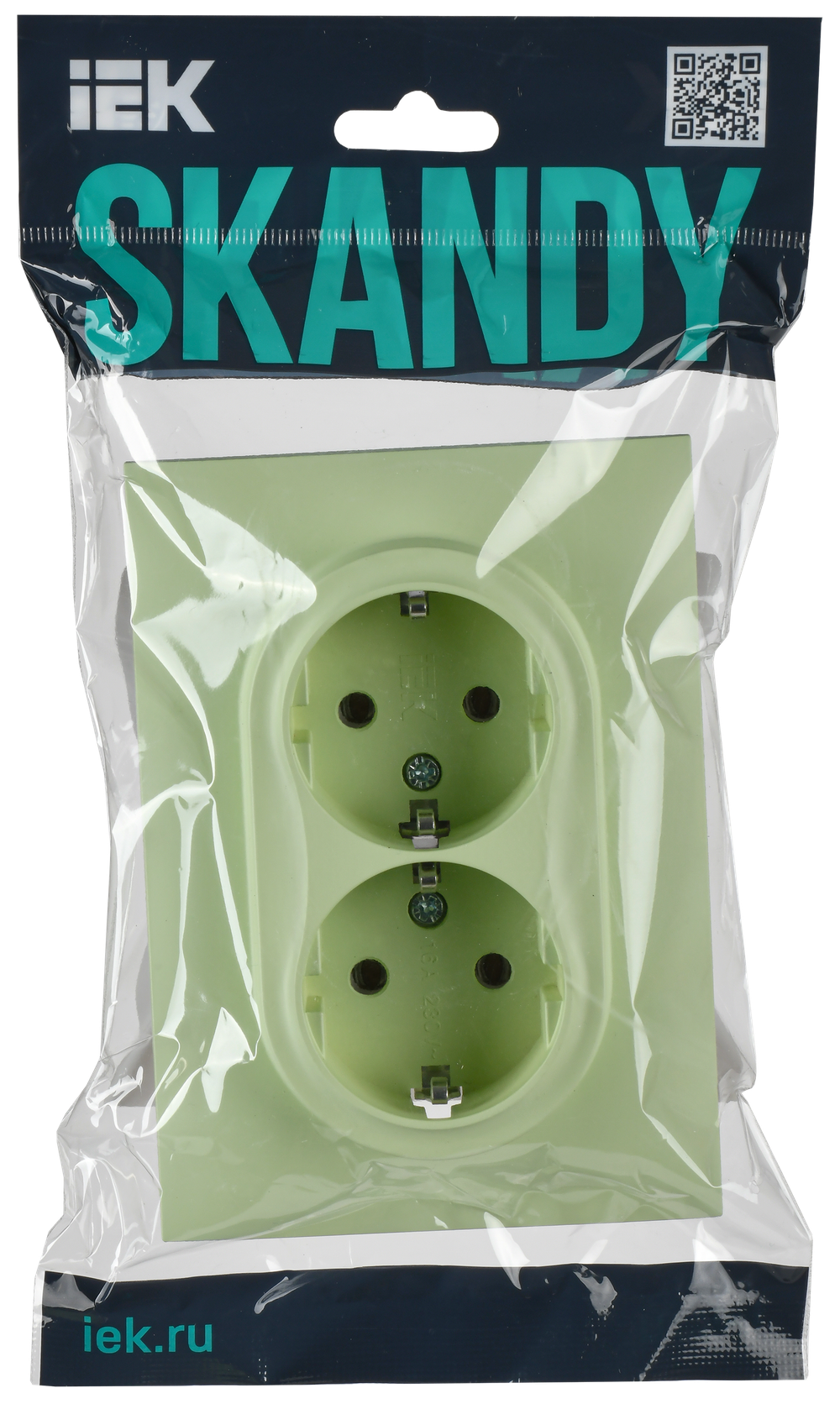 SKANDY Розетка 2-местная с заземлением без защитных шторок 16А в сборе SK-R08G мятный IEK