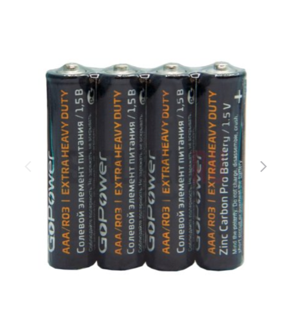 Батарейки AAA/R03 солевой 1.5В, 4шт, GoPower 00-00015593