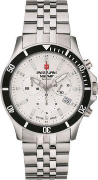 С браслетом Мужские наручные часы с серебряным браслетом Swiss Alpine Military 7022.9132 chronograph 42mm 10ATM