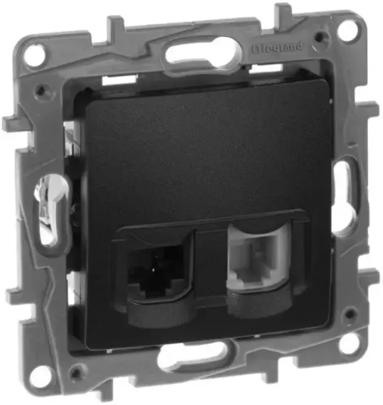 Розетка RJ45 + RJ11 Legrand Etika антрацит 30199
