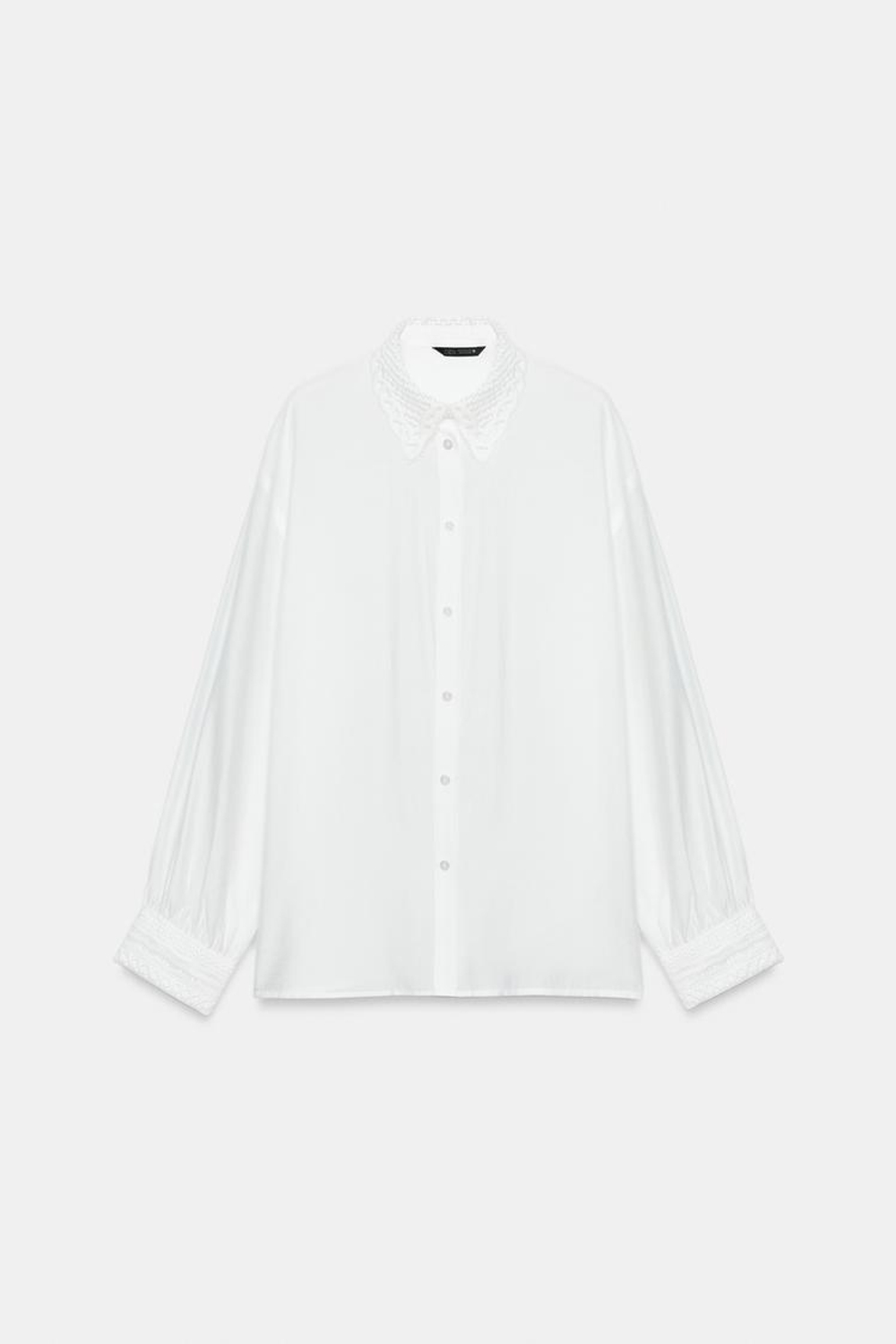ZARA РУБАШКА С КРУЖЕВНЫМ ВОРОТНИКОМ, БЕЛЫЙ