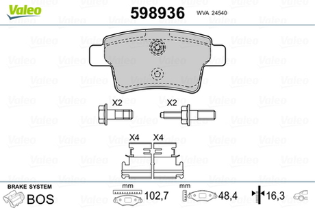 VALEO - 598936-VAL - Brake Pad Set, disc brake