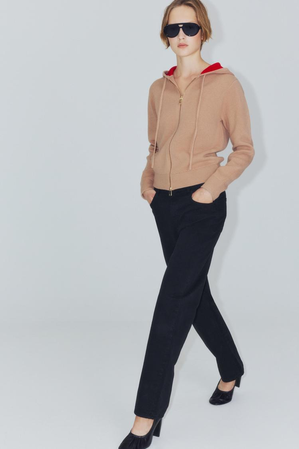 ZARA КУРТКА ИЗ 95% ШЕРСТИ С КАПЮШОНОМ, РЫЖЕВАТО-КОРИЧНЕВЫЙ