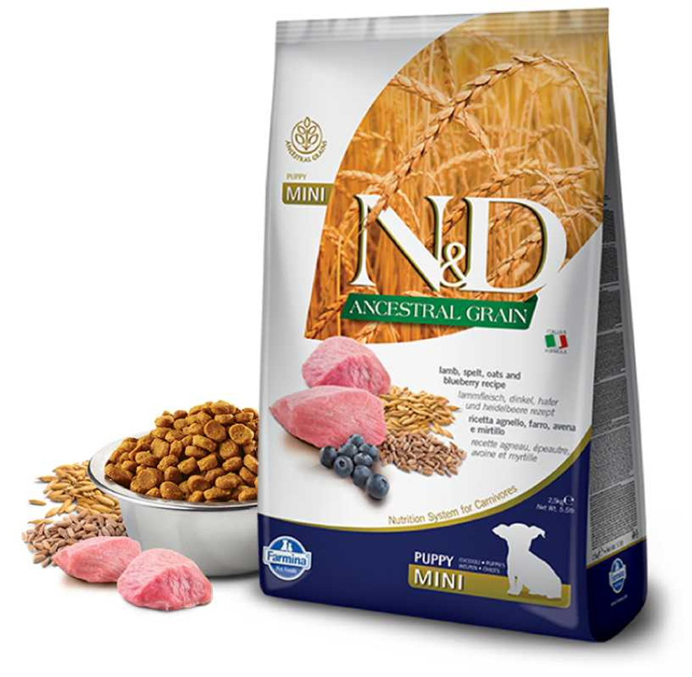 Сухой корм FARMINA N&D Ancestral Grain для щенков мелких пород с ягненком и черникой - 0,8 кг