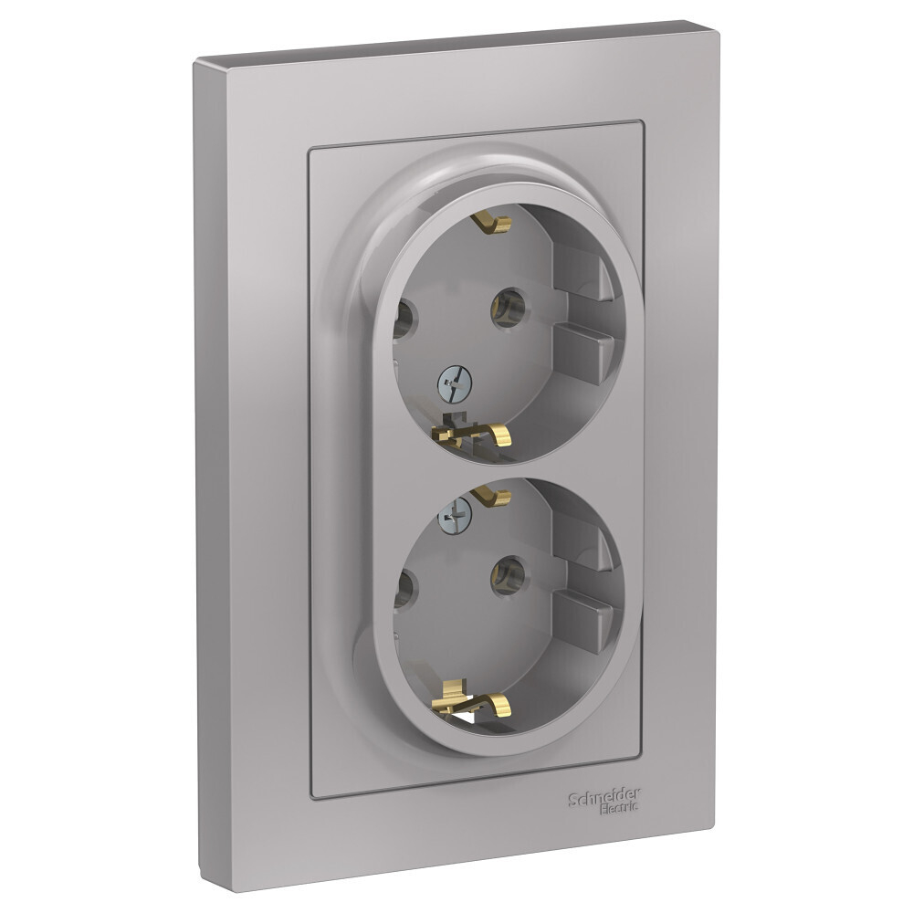 Systeme Electric AtlasDesign Алюминий Розетка с/з двойная, 16А, в сборе