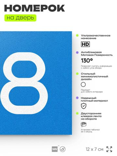 Номер на дверь 718, табличка на дверь для офиса, квартиры, кабинета, аудитории, склада, голубая 120х70 мм, Айдентика Технолоджи