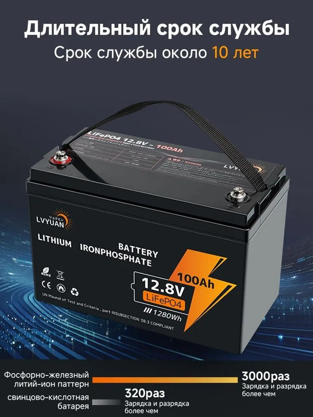 Аккумулятор Lifepo4 LVYUAN12.8 V 100Ah (12V 100A)