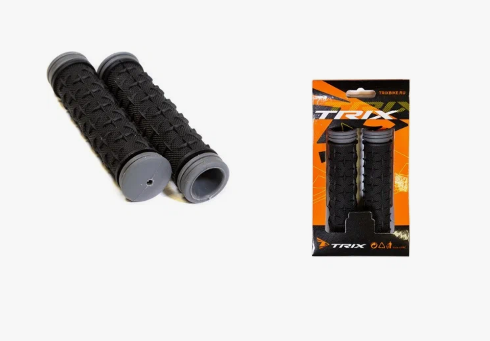 Грипсы TRIX резиновые, 130мм, 2-х компонентные, черные с серым кантом
