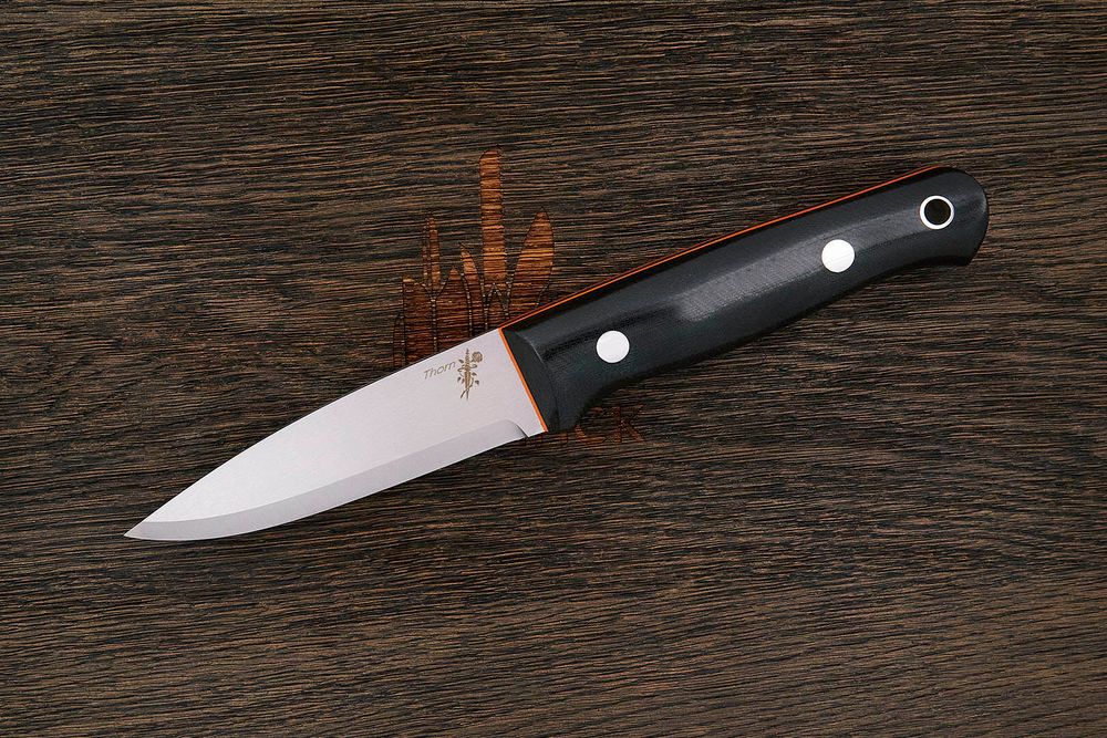 Нож для бушкрафта Beaver knife Thorn, клинок 112мм, сталь Х12МФ, рукоять микарта чёрная-О