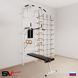 Шведская стенка Sv Sport усиленная 6980 (Турник стандарт/Брусья/Стойка/Скамья/Кольца/Лестница/Канатный лаз)