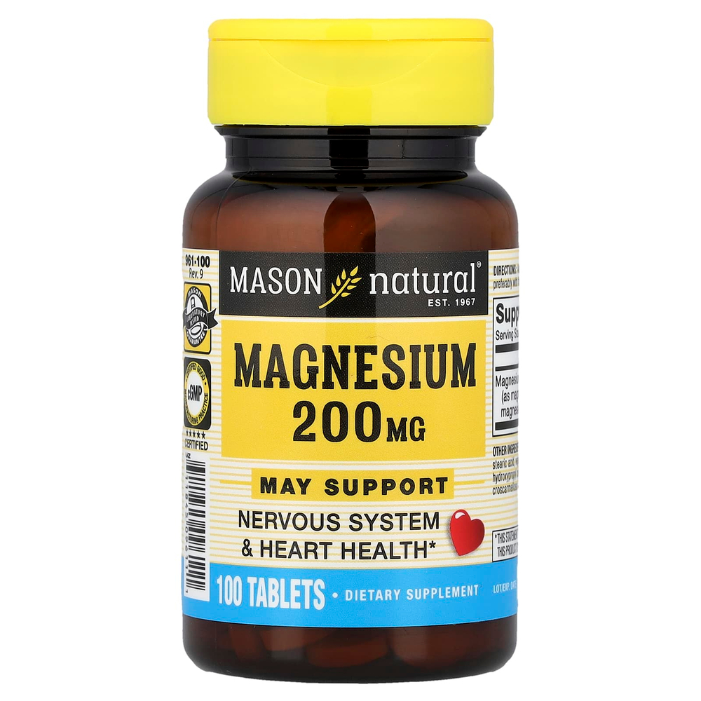 Mason Natural, Магний, 200 мг, 100 таблеток