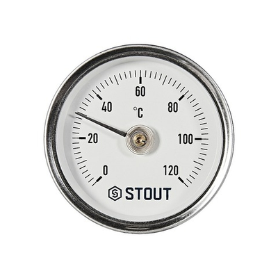 Термометр биметаллический накладной STOUT (D63 мм, шкала 0-120°C, с пружиной)