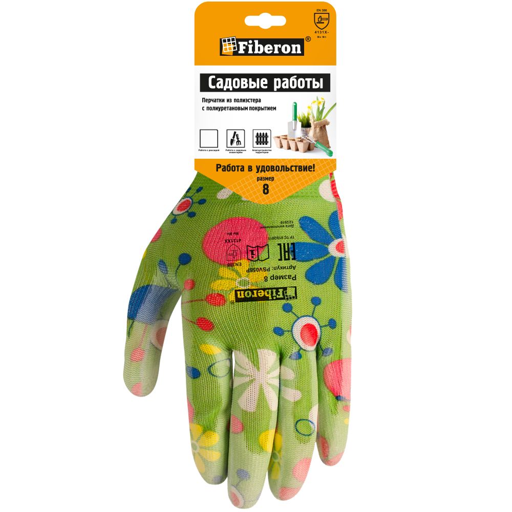 Перчатки Fiberon садовые п/э полиурет.покр M микс PSV054P