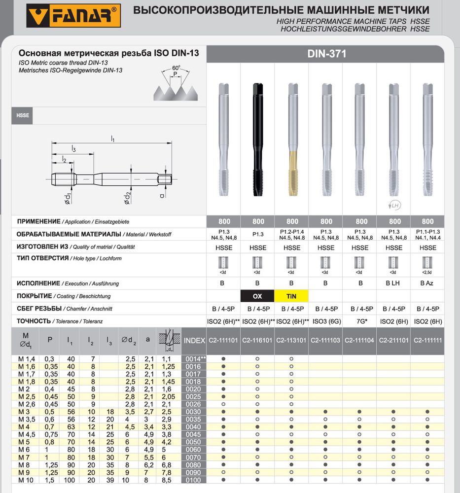 Метчик DIN-371-B M3 ISO2(6H) HSSE 800 OX C2-116101-0030 с прямой канавкой для сквозных отверстий Метчик DIN-371-B M3 ISO2(6H) HSSE 800 OX C2-116101-0030 с прямой канавкой для сквозных отверстий