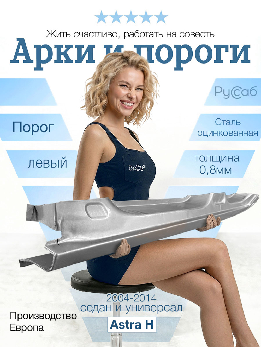 Порог левый Opel Astra H 2004-2014 седан (Polcar) универсал