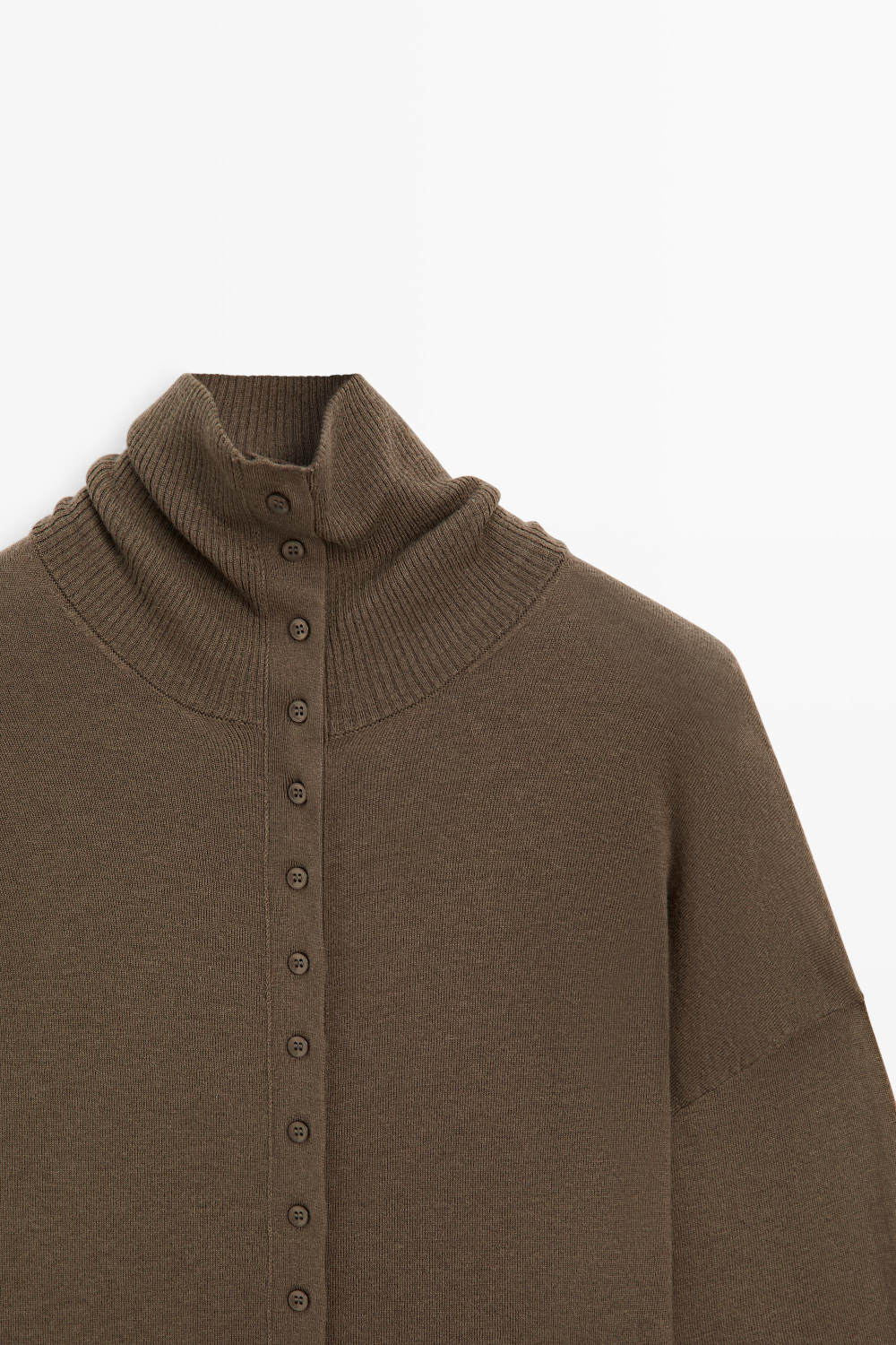 Massimo Dutti Кардиган из шерсти с высоким воротником и пуговицами, хаки