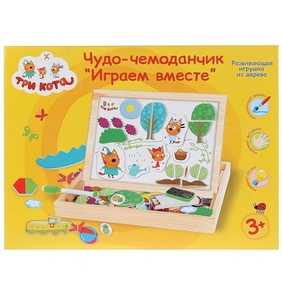 Чудо-чемоданчик. Доска маг. с картинками-пазлами "Три кота. Играем вместе" коробка 1019-CATS (Буратино)