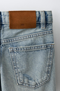 ZARA ДЖИНСЫ ПРЯМОГО КРОЯ С РАЗРЕЗАМИ, ГОЛУБОЙ
