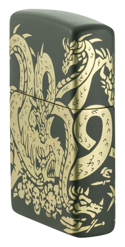 Зажигалка Zippo Dragon Design с покрытием Green Matte, латунь/сталь, зеленая, матовая, 38x13x57 мм