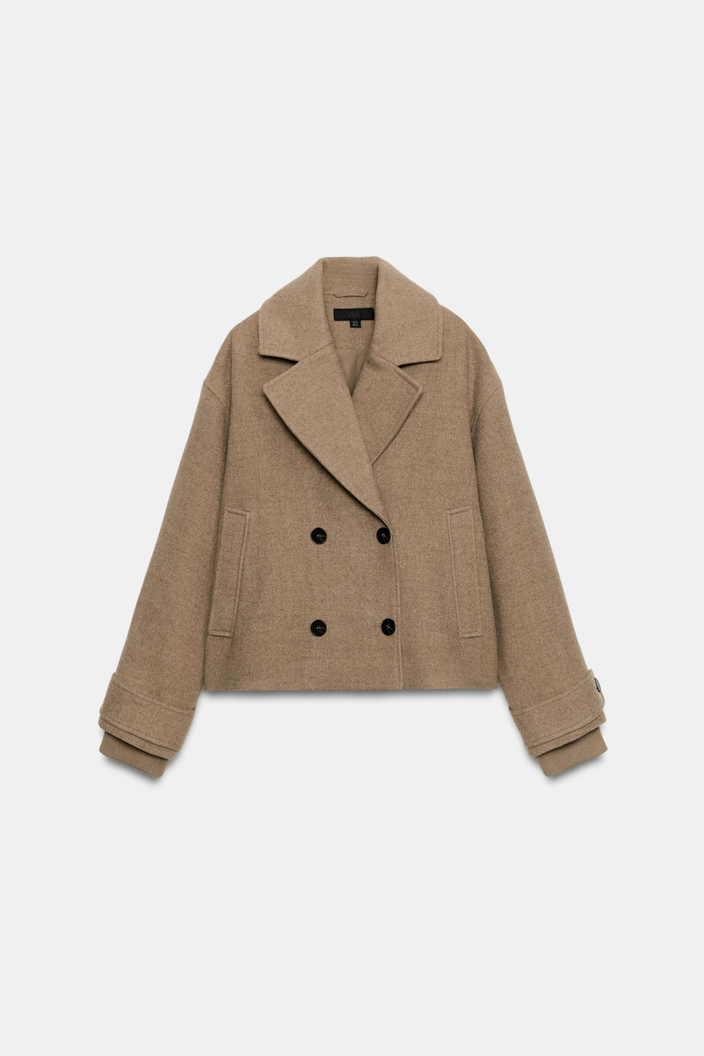 ZARA КОРОТКОЕ МЯГКОЕ ДВУБОРТНОЕ ПАЛЬТО, СЕРО-КОРИЧНЕВЫЙ