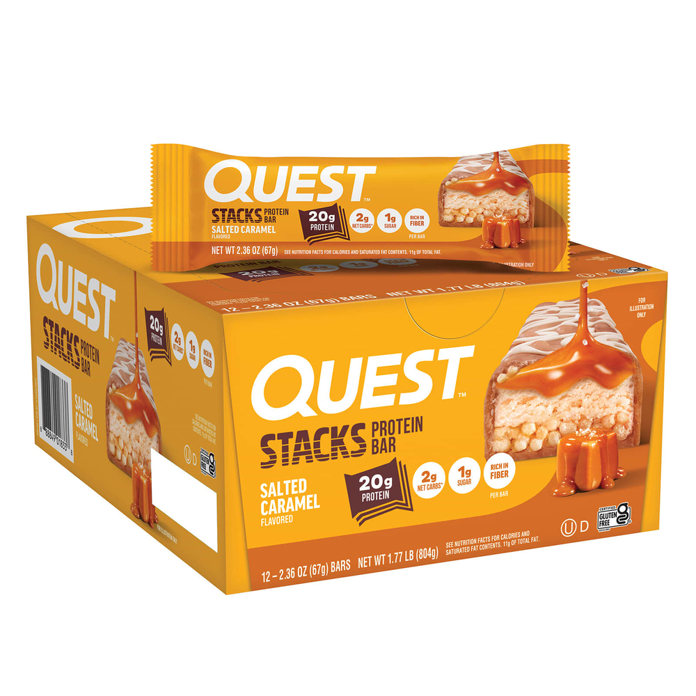 Quest Nutrition, Stacks, протеиновый батончик, соленая карамель, 12 батончиков, 67 г (2,36 унции) каждый