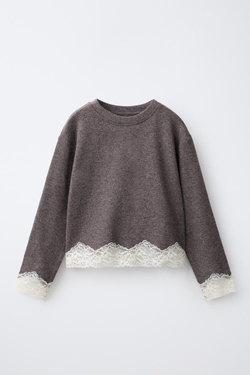 ZARA ЛОНГСЛИВ SOFT TOUCH С КРУЖЕВОМ, КОРИЧНЕВЫЙ
