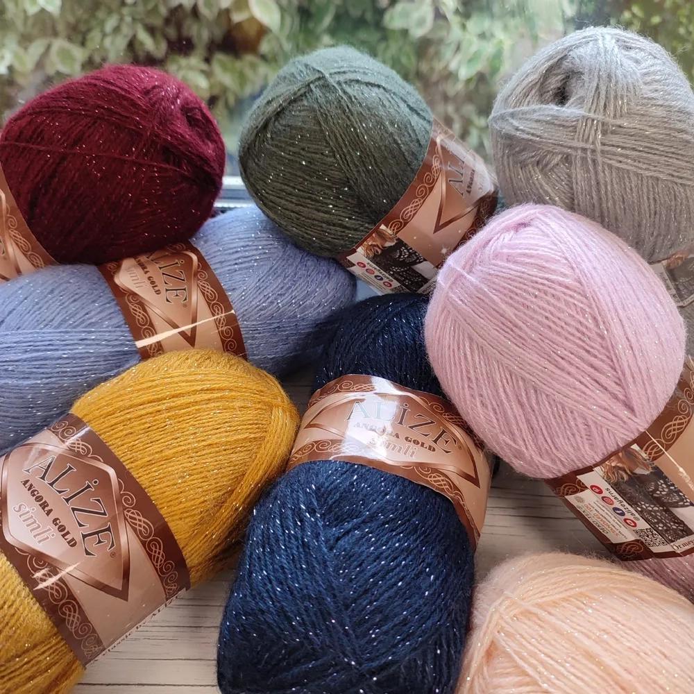 Пряжа Angora Gold Simli, 100 г, 500м, 20%шерcть,75%акрил,5% металлик (цена за 1 шт)