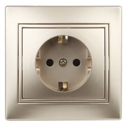 Розетка Intro Plano 1-206-04 2P+E Schuko со шторками 16А-250В IP20 СУ шампань | Intro Plano Шампань