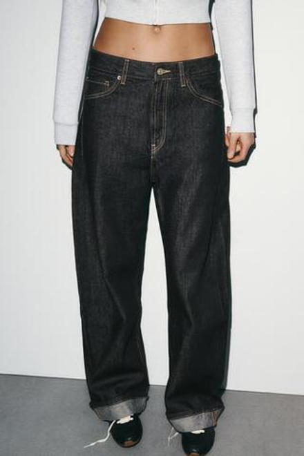 ZARA ДЖИНСЫ BAGGY FOLDED TRF СО СРЕДНЕЙ ПОСАДКОЙ, ТЕМНЫЙ ИНДИГО