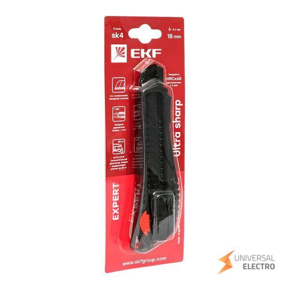 Нож строительно-монтажный 18 мм НСМ-50 (18мм)(SK4) Heavy Duty (до 25 кг) EKF Expert