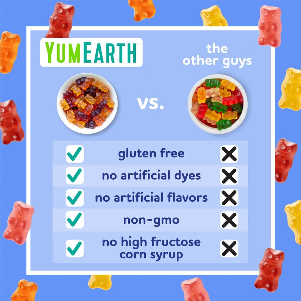 YumEarth, жевательные мишки без глютена, со вкусом клубники, вишни, манго и персика, 5 порционных пакетиков по 19,8 г (0,7 унции)