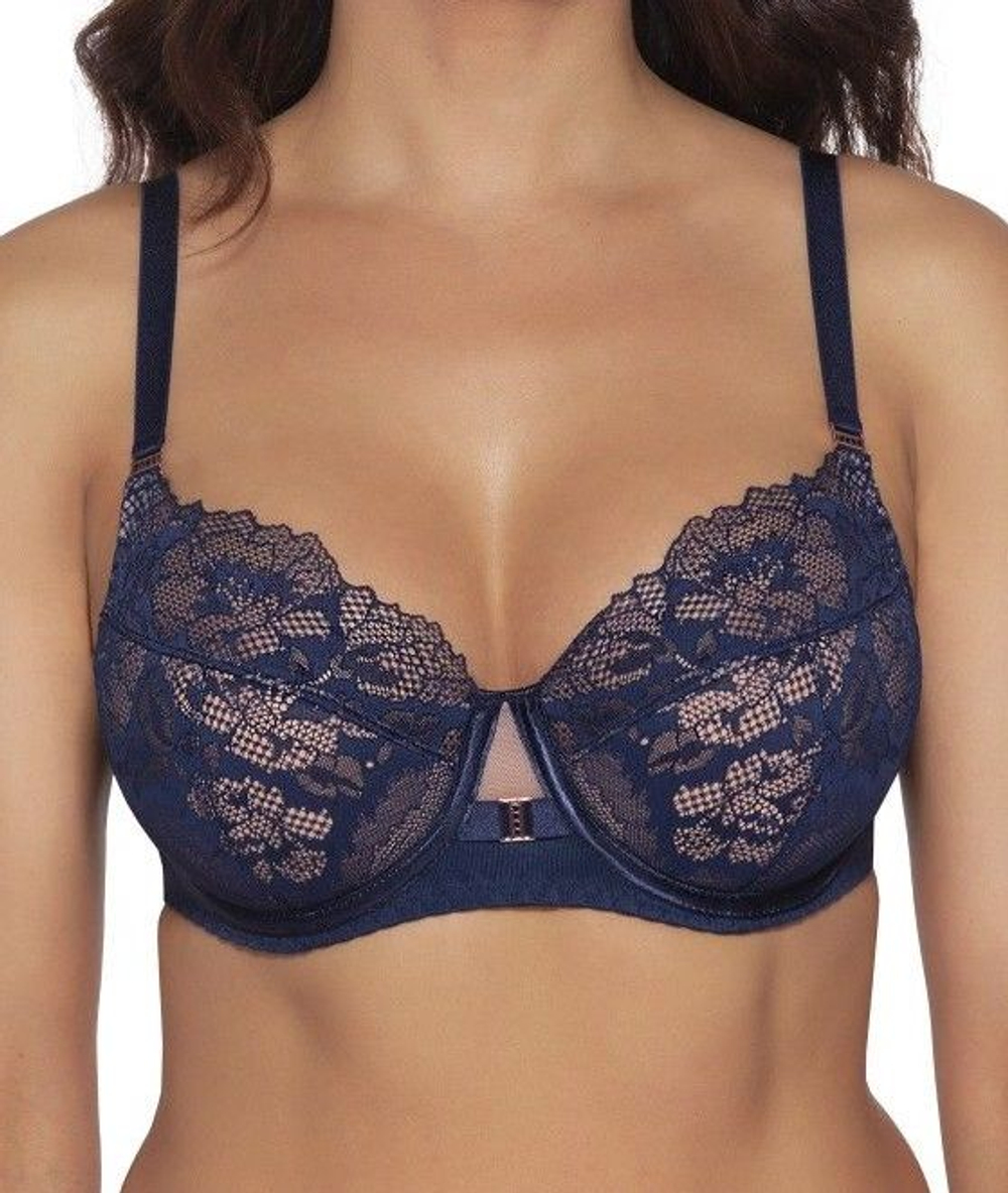 Стильный бюстгальтер на косточках с кружевом (Размер: 90F) (Цвет: серый)