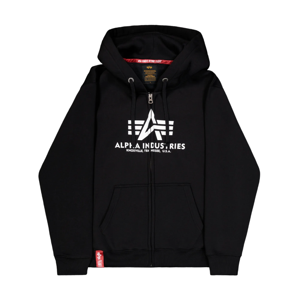 Толстовка Alpha Industries Basic Big Logo Zip Hoodie (Чёрная)