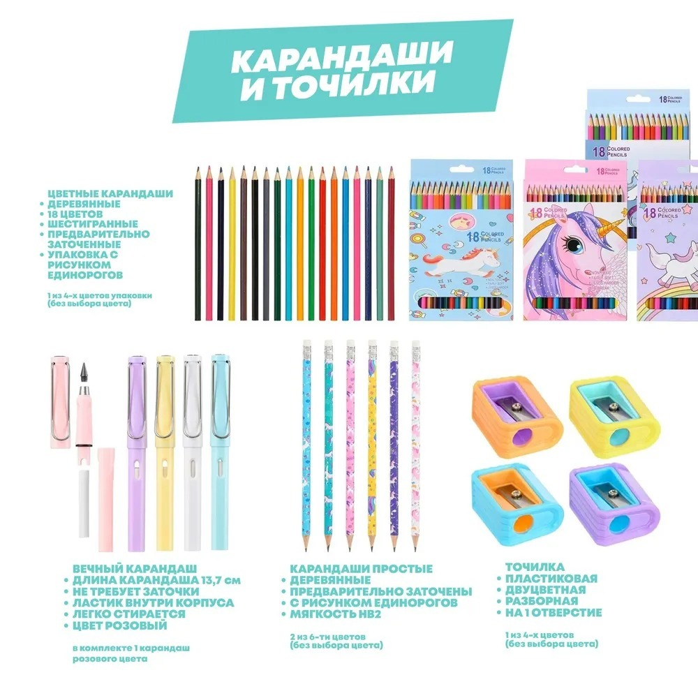 Подарочный канцелярский школьный набор 83 предмета Единорог, MC-Basir, Большой бокс с канцелярией для девочек 2025, милый подарок на Новый год и День рождения