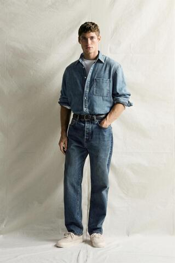 ZARA ДЖИНСЫ RELAXED FIT, СИНИЙ