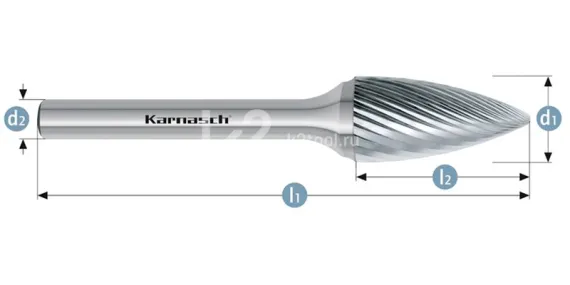 Борфреза твердосплавная Karnasch форма G, 3х10х3х38 мм, насечка HP-2, без покрытия, арт. 11.3060-012