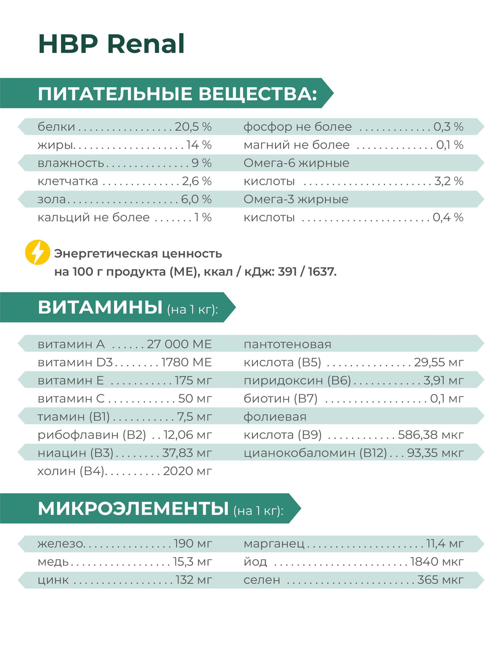 Корм для собак средних и крупных пород VD Renal HBP, диетический, полнорационный при хронических болезнях почек, 2.5 кг, QUATTRO