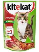 Влажный корм Kitekat для взрослых кошек, с говядиной в желе, 85 г