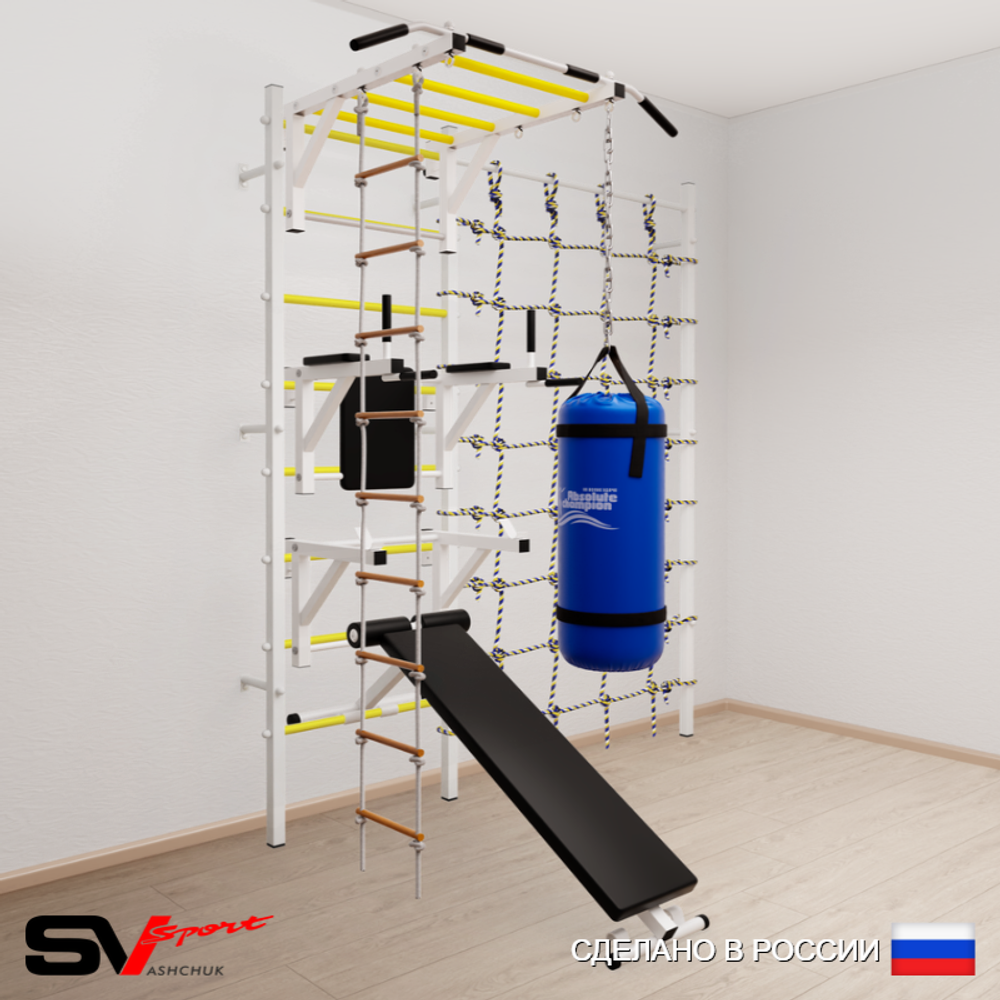 Шведская стенка Sv Sport 56220 (Турник рукоход/Брусья/Стойка/Скамья/Лестница/Цепь/Мешок 22кг/Канатный лаз)