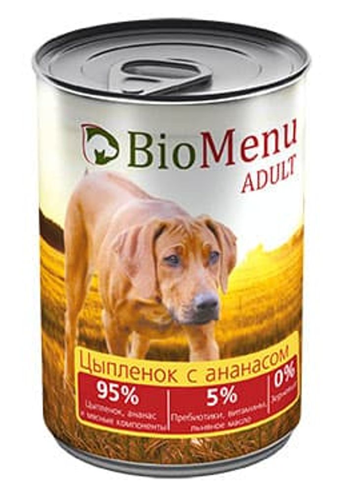 BioMenu ADULT Консервы д/собак Цыпленок с Ананасами 95%-МЯСО 410гр