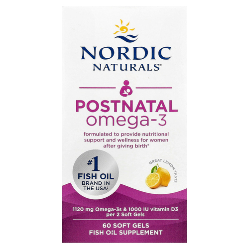 Nordic Naturals, омега-3 для применения в послеродовой период, со вкусом лимона, 60 капсул